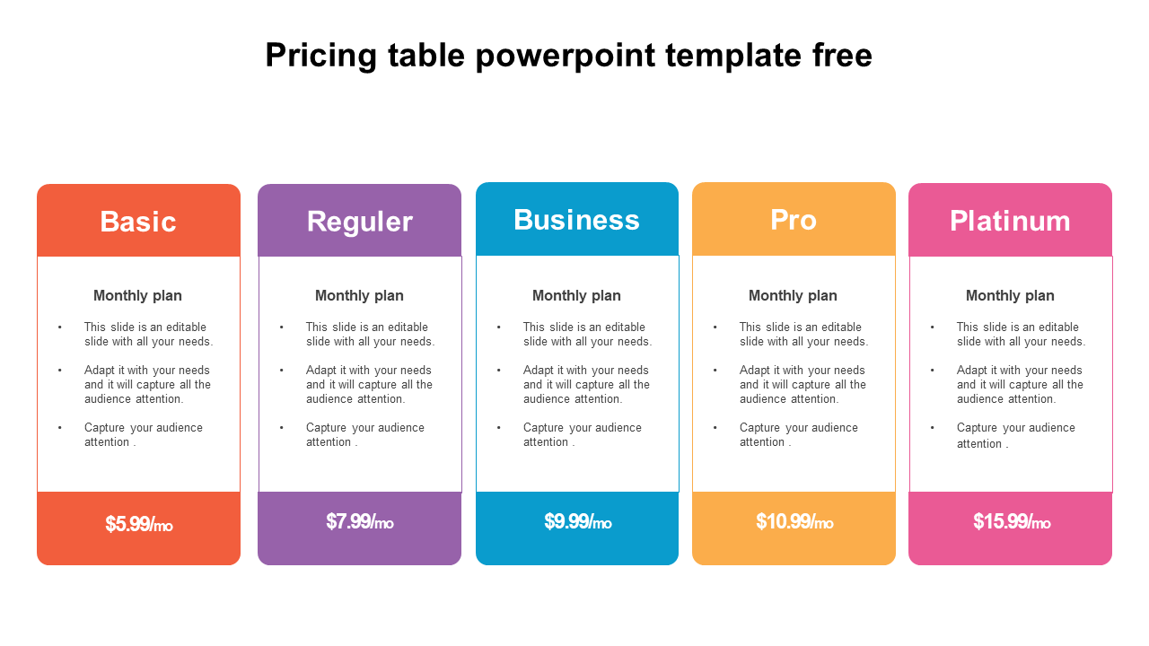 pricing table powerpoint template free
